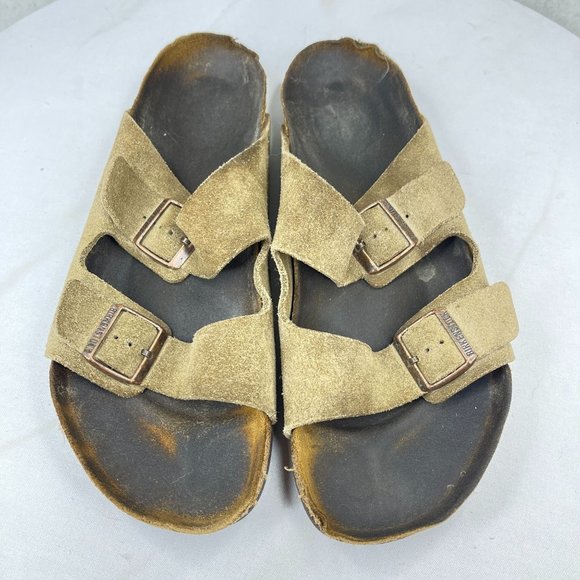 BIRKENSTOCK Mens Arizona 53 (US 18-20) Suede Brown Slide Sandals Cork Soles - Picture 2 of 10